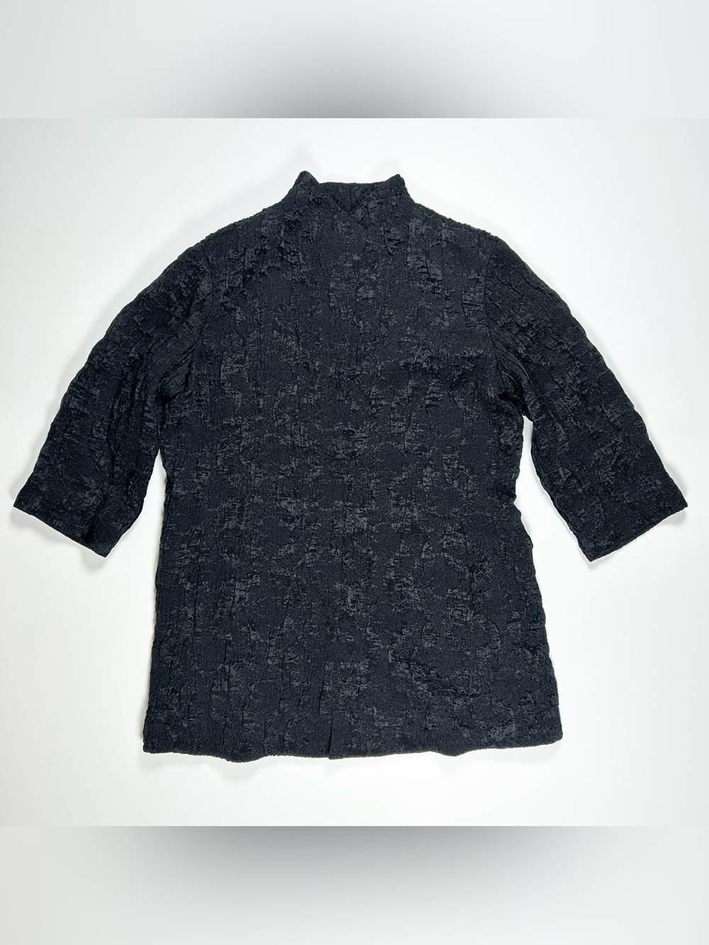 Eileen Fisher Crinkle Jacket Women's Medium Black 3/4 Sleeve Mid Length Textured - Picture 11 of 15